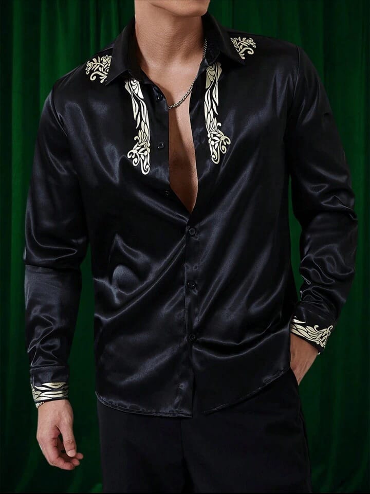 Men's Spring/Summer Floral Printed Casual Satin Shirt